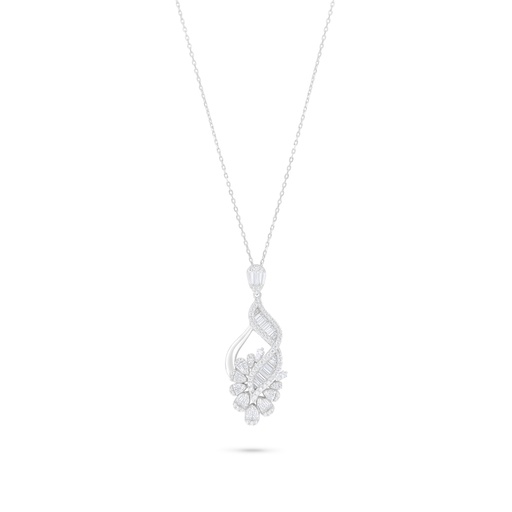 [NCL01WCZ00000B953] Sterling Silver 925 Necklace Rhodium Plated Embedded With White Zircon