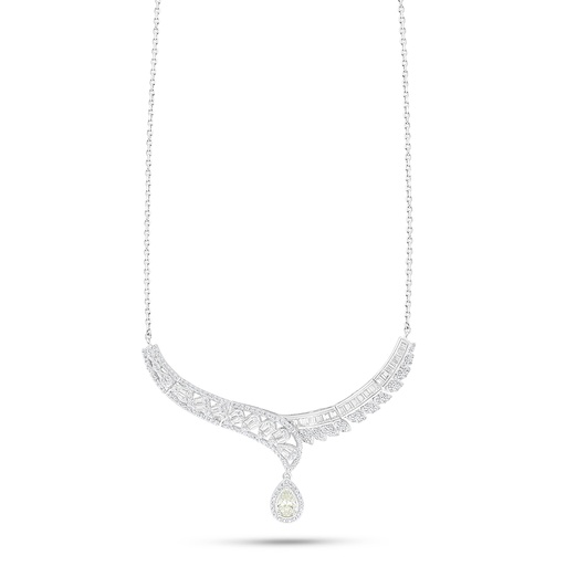 [NCL01CIT00WCZB958] Sterling Silver 925 Necklace Rhodium Plated Embedded With Yellow Diamond And White Zircon