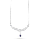 Sterling Silver 925 Necklace Rhodium Plated Embedded With Sapphire Corundum And White Zircon