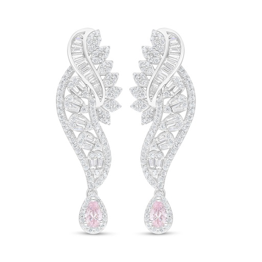 [EAR01PIK00WCZC876] Sterling Silver 925 Earring Rhodium Plated Embedded With Pink Zircon And White Zircon