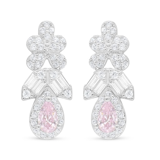 [EAR01PIK00WCZC879] Sterling Silver 925 Earring Rhodium Plated Embedded With Pink Zircon And White Zircon