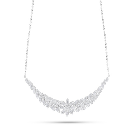 [NCL01WCZ00000B969] Sterling Silver 925 Necklace Rhodium Plated Embedded With White Zircon