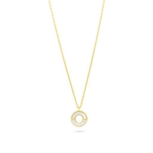 [NCL02MOP00WCZB975] Sterling Silver 925 Necklace Golden Plated Embedded With White Shell And White Zircon