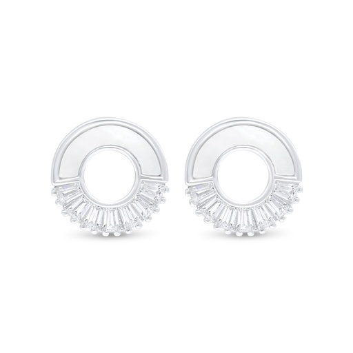 [EAR01MOP00WCZC892] Sterling Silver 925 Earring Rhodium Plated Embedded With White Shell And White Zircon