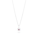 Sterling Silver 925 Necklace Rhodium Plated Embedded With Ruby Corundum And White Zircon