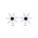 Sterling Silver 925 Earring Rhodium Plated Embedded With Sapphire Corundum And White Zircon