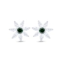 Sterling Silver 925 Earring Rhodium Plated Embedded With Emerald Zircon And White Zircon