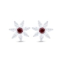 Sterling Silver 925 Earring Rhodium Plated Embedded With Ruby Corundum And White Zircon