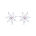 Sterling Silver 925 Earring Rhodium Plated Embedded With Pink Zircon And White Zircon