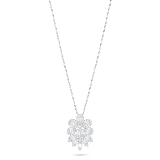 [NCL01WCZ00000B983] Sterling Silver 925 Necklace Rhodium Plated Embedded With White Zircon