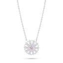 Sterling Silver 925 Necklace Rhodium Plated Embedded With Pink Zircon And White Zircon