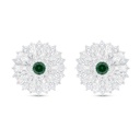 Sterling Silver 925 Earring Rhodium Plated Embedded With Emerald Zircon And White Zircon