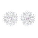 Sterling Silver 925 Earring Rhodium Plated Embedded With Pink Zircon And White Zircon