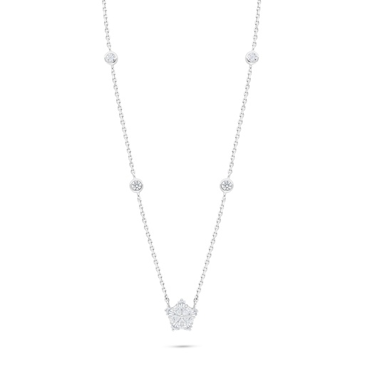 [NCL01WCZ00000B989] Sterling Silver 925 Necklace Rhodium Plated Embedded With White Zircon