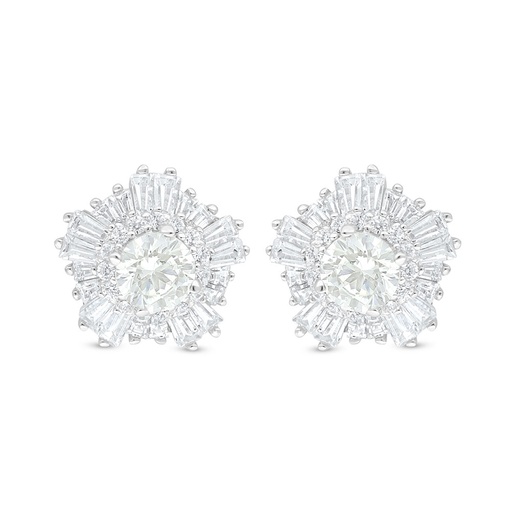 [EAR01CIT00WCZC908] Sterling Silver 925 Earring Rhodium Plated Embedded With Yellow Diamond And White Zircon