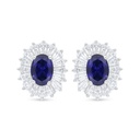 Sterling Silver 925 Earring Rhodium Plated Embedded With Sapphire Corundum And White Zircon