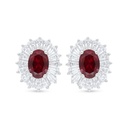 Sterling Silver 925 Earring Rhodium Plated Embedded With Ruby Corundum And White Zircon