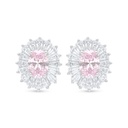 Sterling Silver 925 Earring Rhodium Plated Embedded With Pink Zircon And White Zircon