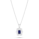 Sterling Silver 925 Necklace Rhodium Plated Embedded With Sapphire Corundum And White Zircon