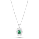 Sterling Silver 925 Necklace Rhodium Plated Embedded With Emerald Zircon And White Zircon