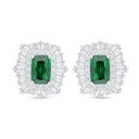 Sterling Silver 925 Earring Rhodium Plated Embedded With Emerald Zircon And White Zircon