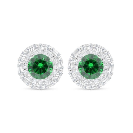 [EAR01EMR00WCZC912] Sterling Silver 925 Earring Rhodium Plated Embedded With Emerald Zircon And White Zircon