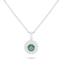 Sterling Silver 925 Necklace Rhodium Plated Embedded With Emerald Zircon And White Zircon