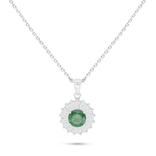 [NCL01EMR00WCZB997] Sterling Silver 925 Necklace Rhodium Plated Embedded With Emerald Zircon And White Zircon