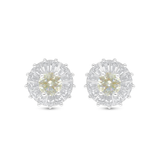 [EAR01CIT00WCZC913] Sterling Silver 925 Earring Rhodium Plated Embedded With Yellow Diamond And White Zircon