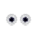 Sterling Silver 925 Earring Rhodium Plated Embedded With Sapphire Corundum And White Zircon