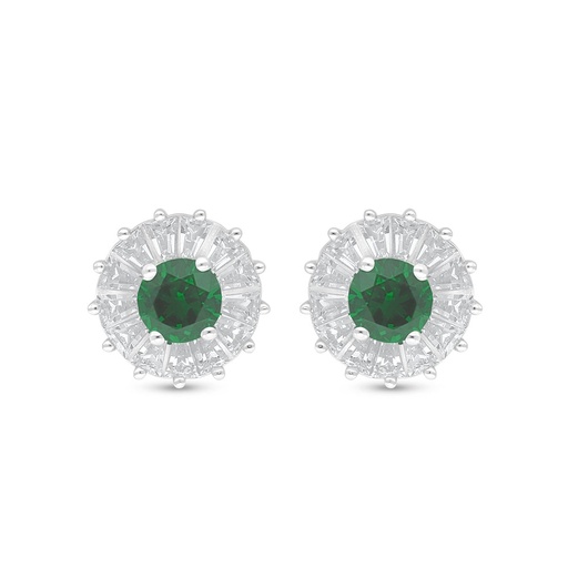 [EAR01EMR00WCZC913] Sterling Silver 925 Earring Rhodium Plated Embedded With Emerald Zircon And White Zircon