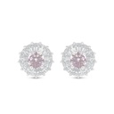 Sterling Silver 925 Earring Rhodium Plated Embedded With Pink Zircon And White Zircon