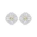 Sterling Silver 925 Earring Rhodium Plated Embedded With Yellow Diamond And White Zircon