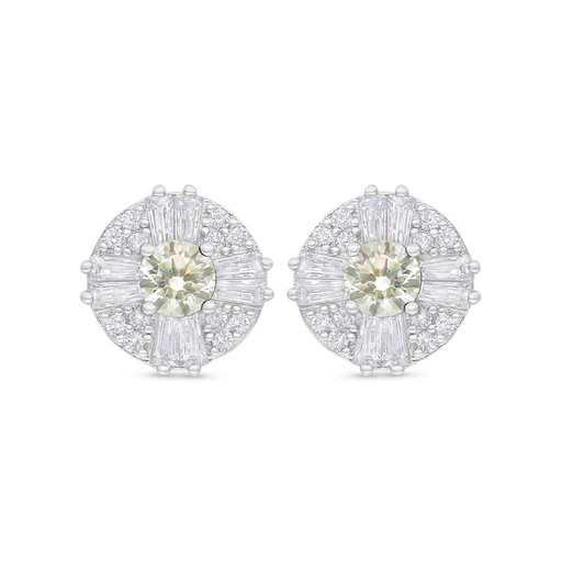 [EAR01CIT00WCZC914] Sterling Silver 925 Earring Rhodium Plated Embedded With Yellow Diamond And White Zircon