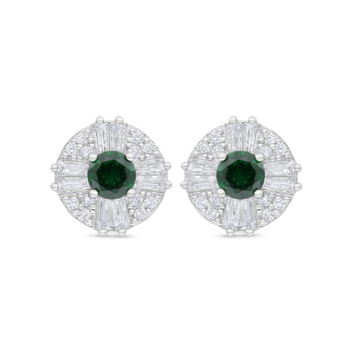 [EAR01EMR00WCZC914] Sterling Silver 925 Earring Rhodium Plated Embedded With Emerald Zircon And White Zircon