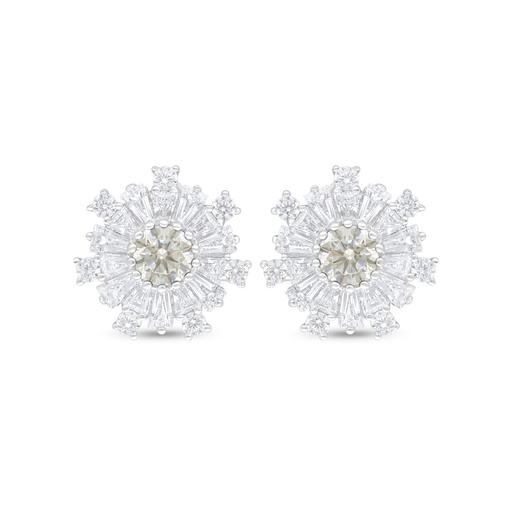 [EAR01CIT00WCZC915] Sterling Silver 925 Earring Rhodium Plated Embedded With Yellow Diamond And White Zircon