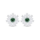 Sterling Silver 925 Earring Rhodium Plated Embedded With Emerald Zircon And White Zircon