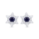 Sterling Silver 925 Earring Rhodium Plated Embedded With Sapphire Corundum And White Zircon