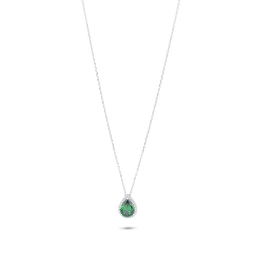 [NCL01EMR00WCZC001] Sterling Silver 925 Necklace Rhodium Plated Embedded With Emerald Zircon And White Zircon