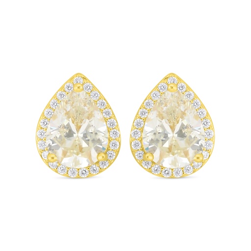 [EAR02CIT00WCZC917] Sterling Silver 925 Earring Golden Plated Embedded With Yellow Diamond And White Zircon