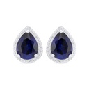 Sterling Silver 925 Earring Rhodium Plated Embedded With Sapphire Corundum And White Zircon