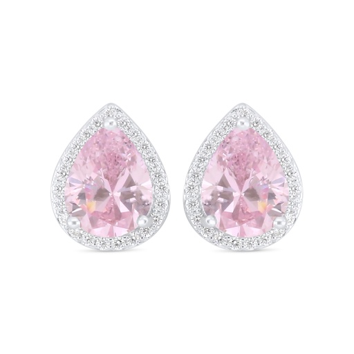 [EAR01PIK00WCZC917] Sterling Silver 925 Earring Rhodium Plated Embedded With Pink Zircon And White Zircon