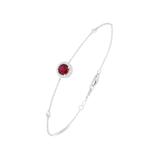 [BRC01RUB00WCZB466] Sterling Silver 925 Bracelet Rhodium Plated Embedded With Ruby Corundum And White Zircon