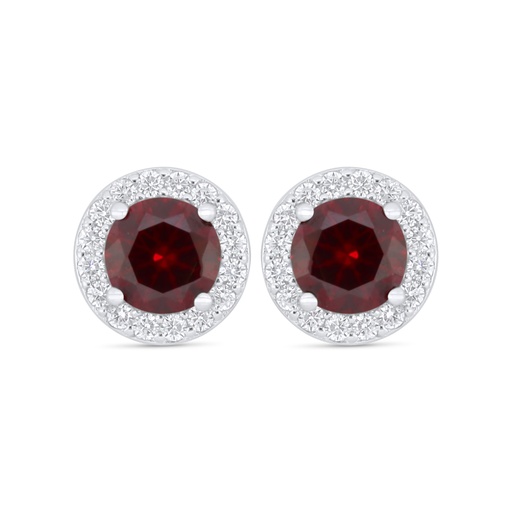 [EAR01RUB00WCZC918] Sterling Silver 925 Earring Rhodium Plated Embedded With Ruby Corundum And White Zircon