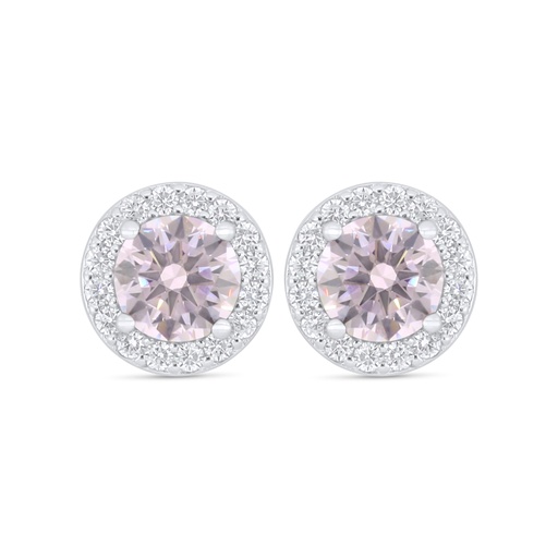 [EAR01PIK00WCZC918] Sterling Silver 925 Earring Rhodium Plated Embedded With Pink Zircon And White Zircon