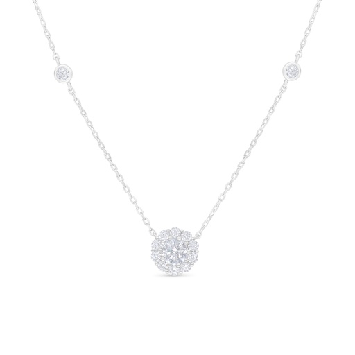 [NCL01WCZ00000C003] Sterling Silver 925 Necklace Rhodium Plated Embedded With White Zircon