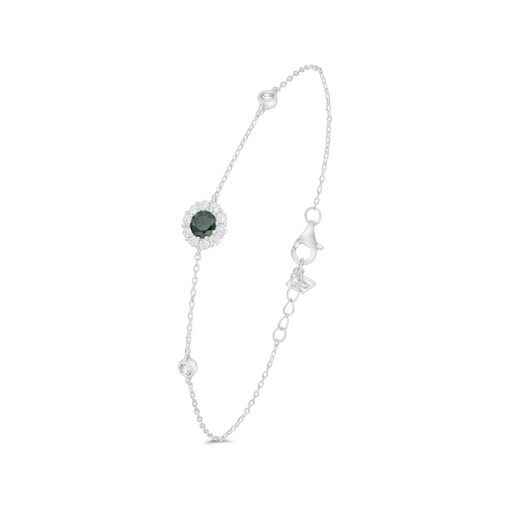 [BRC01EMR00WCZB467] Sterling Silver 925 Bracelet Rhodium Plated Embedded With Emerald Zircon And White Zircon