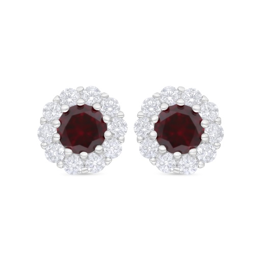 [EAR01RUB00WCZC919] Sterling Silver 925 Earring Rhodium Plated Embedded With Ruby Corundum And White Zircon