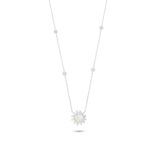 [NCL01CIT00WCZC004] Sterling Silver 925 Necklace Rhodium Plated Embedded With Yellow Diamond And White Zircon