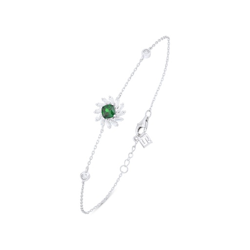 [BRC01EMR00WCZB468] Sterling Silver 925 Bracelet Rhodium Plated Embedded With Emerald Zircon And White Zircon